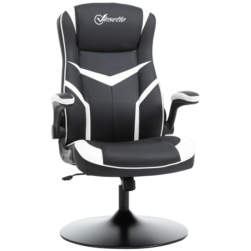 Vinsetto Poltrona da Gaming da Ufficio Ergonomica, Altezza Regolabile, Base Fissa, Braccioli Pieghevoli Nero e Bianco
