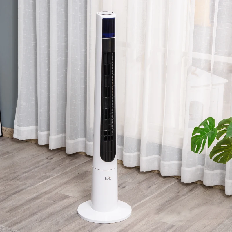HOMCOM 118,2 cm Turmventilator mit Fernbedienung 3 Modi 3-Stufen und Geschwindigkeiten Ventilator Standventilator LED Display 220-240V 50 W 12 Std. Timer Weiß