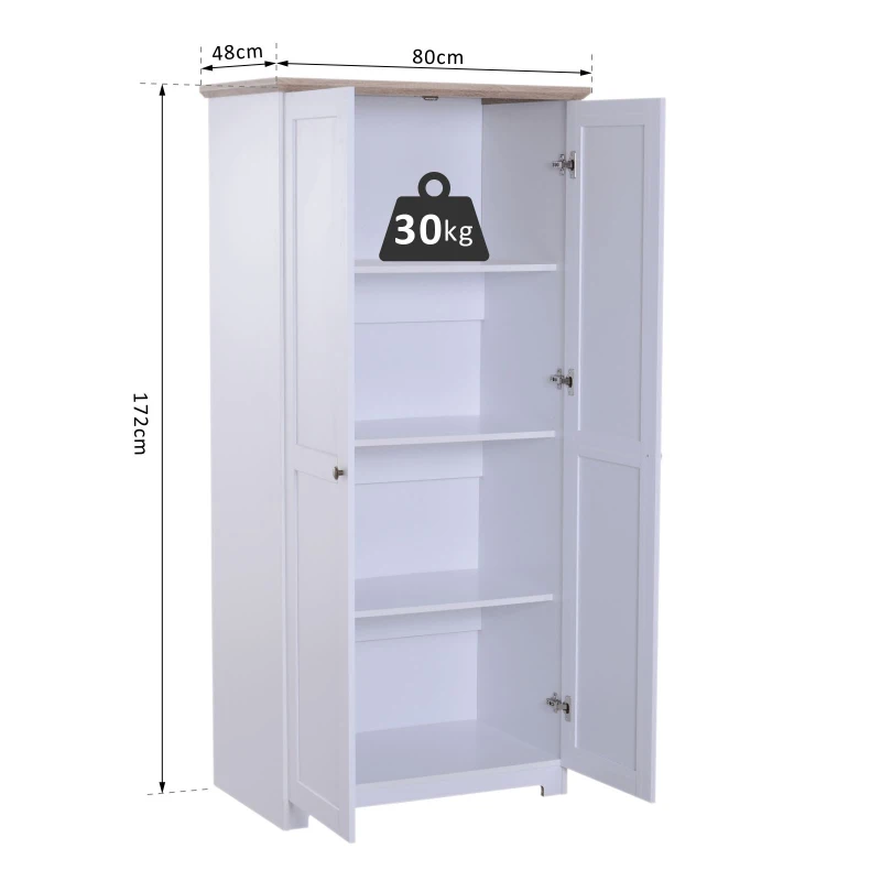 HOMCOM Armario Mueble Almacenaje Organizador Madera para Dormitorio Salón 2 Puertas 4 Estantes Multiusos 80x48x172cm Blanco