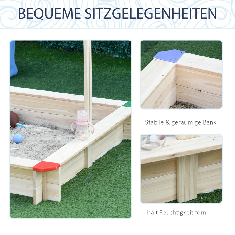Outsunny Sandkasten mit Dach Sandkiste Kindersandkasten Tannenholz Bodenloses Design felix mit absenkbarem und schwenkbarem Dach Kurbeldach 120 x 120 x 120 cm Natur