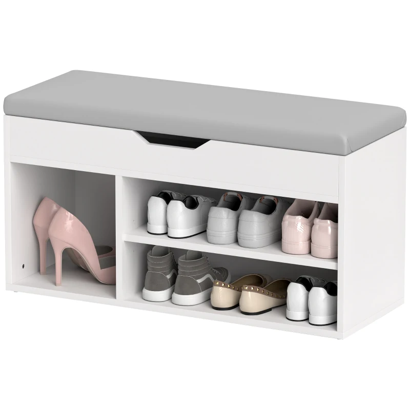 HOMCOM Shoes Cabinet Bench Hidden Storage Padded Seat Organiser Footwear Rack Hallway Cream White