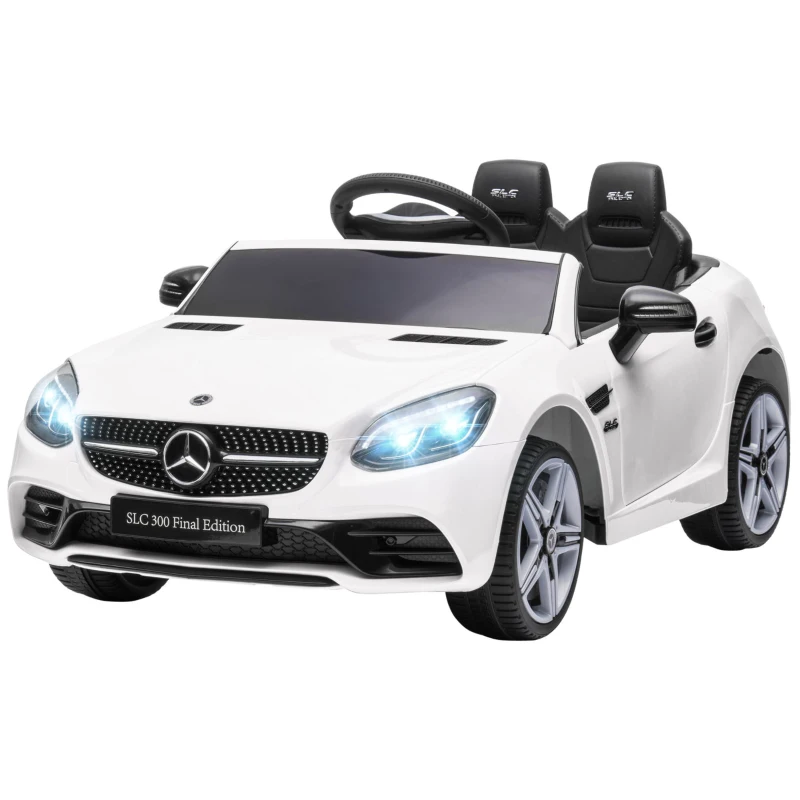 AIYAPLAY Coche Eléctrico Mercedes SLC 300 12V para Niños de 3-6 Años con Mando a Distancia Faros LED Bocina 107x62,5x44 cm Blanco