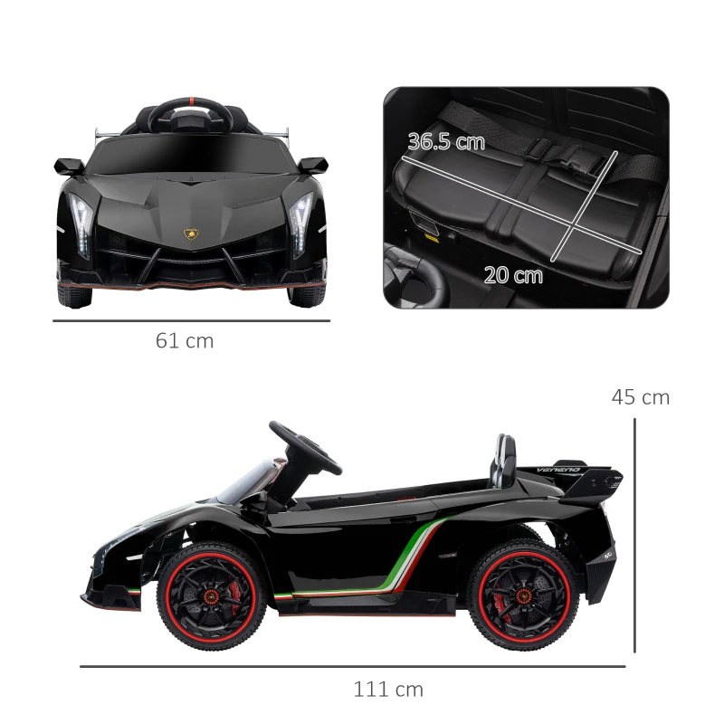 HOMCOM Macchina Elettrica per Bambini Lamborghini Veneno 12V con Telecomando, Età 3-6 Anni, Nero