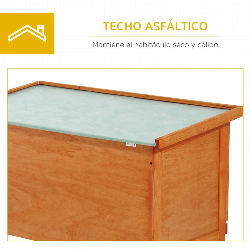 PawHut Casa para Conejos Exterior Conejera Grande de Patas Elevadas con Bandeja Extraíble Fácil de Limpiar Estable Buena Ventilación 90x45x65cm Color Madera