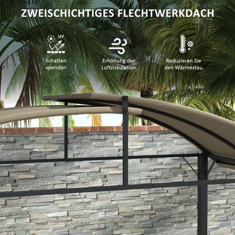 Outsunny Grillpavillon, 2 Seitenablagen, Haken, Stahlrahmen, 1,1 x 2,3m, Khaki(m-4)