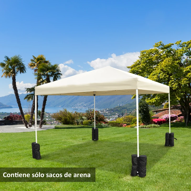 Outsunny Pack de 4 Sacos de Lastre Rellenables para Carpa Tienda y Cenador Volumen Máx. 15kg Ø14x42 cm Color Negro