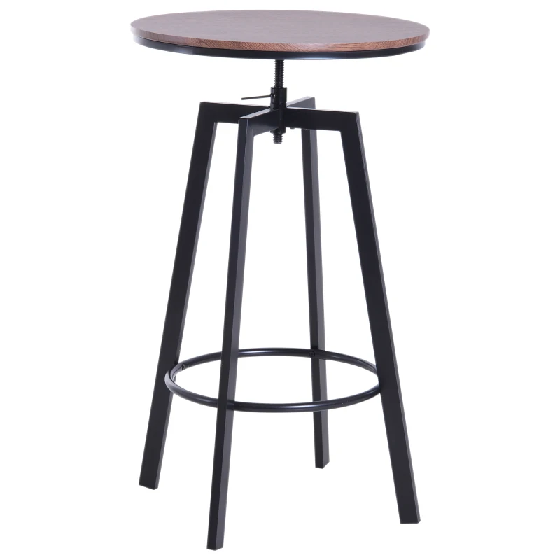 HOMCOM Conjunto Mesa y 2 Sillas Taburetes Mueble Redonda Bar Restaurante Juego de 3 Piezas Comedor Estilo Industrial Vintage Altura Ajustable Madera y Acero