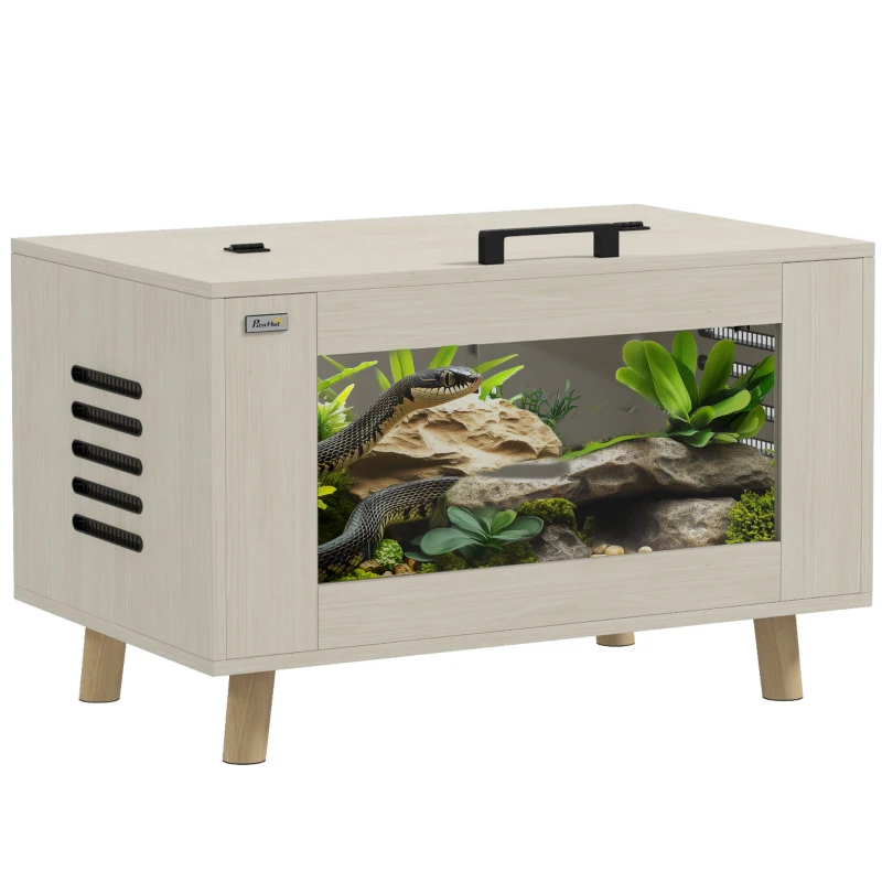 PawHut Reptilien-Box, Terrarium, Vivarium, Hartglasfenster, 80 x 50 x 50 cm, Weiß