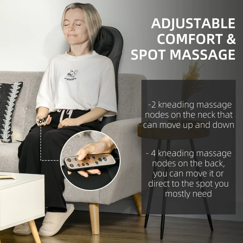 HOMCOM Shiatsu Back Massager for Neck, Massage Chair with Deep Tissue Kneading, Heating and Remote, Massage Cushion with Vibrating Points for Home Office and Car, Black