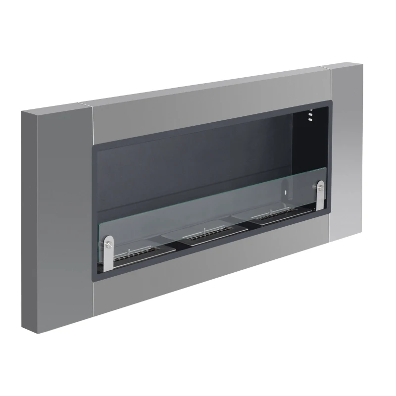 HOMCOM Caminetto a Bioetanolo da Parete in Acciaio Inossidabile Inodore con 3 Serbatoi 1.5LT, 136 x 14 x 54cm, Argento e Nero