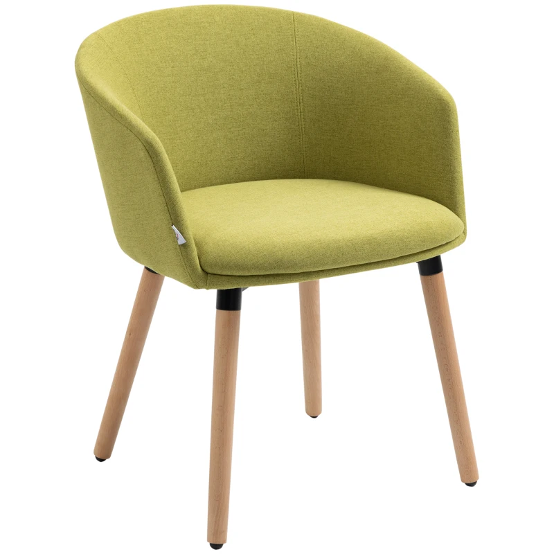 HOMCOM Silla de Comedor Tapizada en Lino Sintético Transpirable con Asiento Acolchado y Patas de Madera 57x56x72cm Verde