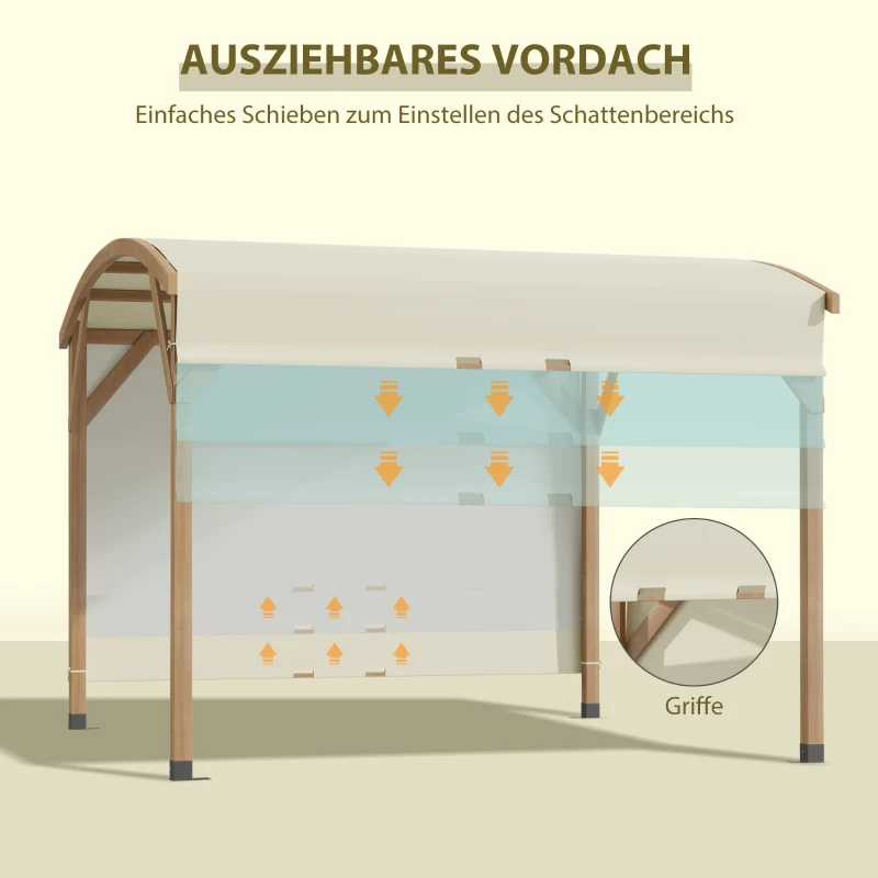 Outsunny Pergola, Gartenpavillon, einziehbares Dach, Seitenwand, robuster Holzrahmen, creme, 3,20 x 3 m