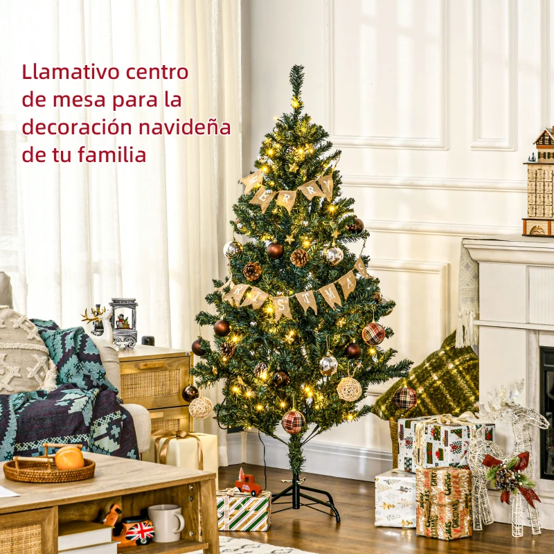HOMCOM Árbol de Navidad Artificial de 1,5m 472 Ramas con 100 Luces LED y 80 Decoraciones Incluidas Ø91x150 cm Verde