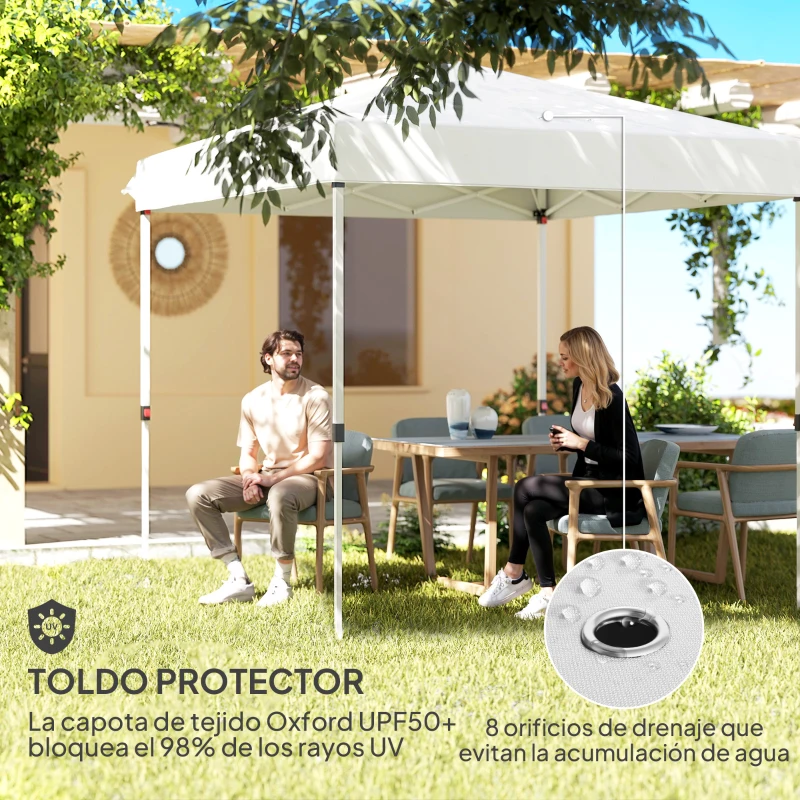 Outsunny Carpa Plegable Pop-up 2,5x2,5 m con 4 Paredes Laterales Anti-UV Altura Ajustable y Bolsa de Transporte Blanco