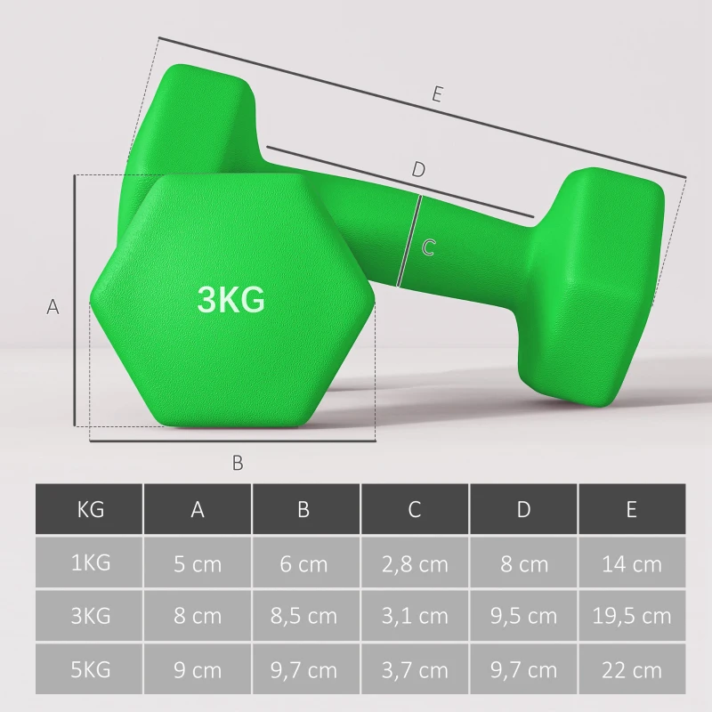 SPORTNOW Hantelset mit Aufbewahrungsgestell, Set mit 6 Hanteln für Fitness-Training, 2 x 1kg, 2 x 3kg, 2 x 5kg(m-3)
