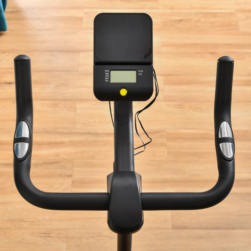 HOMCOM Vélo d'appartement ergomètre vélo de biking résistance magnétique selle réglable 2 roulettes de déplacement écran LCD acier rouge noir