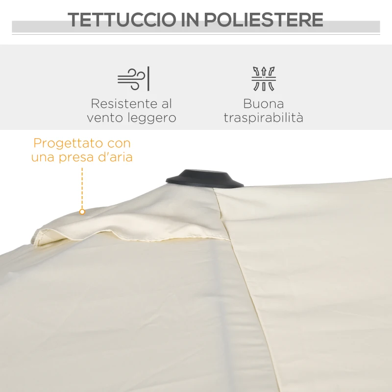 Outsunny Ombrellone Doppio Inclinabile e Regolabile con Cordicella, in Poliestere e Metallo, 150x295x170-214 cm, Crema