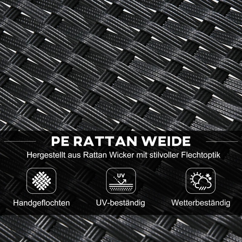 Outsunny Outdoor Barmöbel-Set, Rattanoptik, 4 Barhocker & 1 hoher Bartisch, mit Dach, Metallrahmen, Schwarz/Khaki