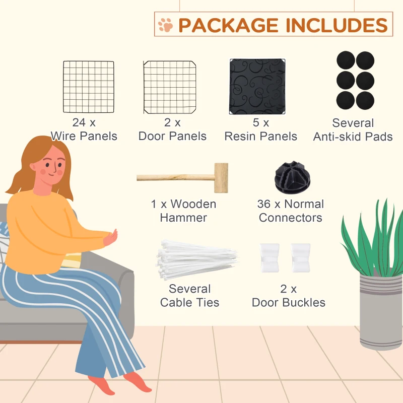 PawHut Pet Playpen w/ Door Customisable Fence for Guinea Pigs Chinchillas Hedgehogs - Black