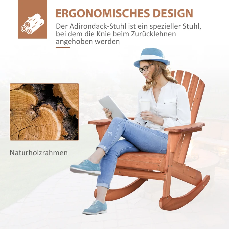 Outsunny Adirondack Gartenstuhl Schaukelstuhl Schaukelsessel Gartensessel Gartenmöbel Balkonstuhl Natur 77 x 94 x 97 cm