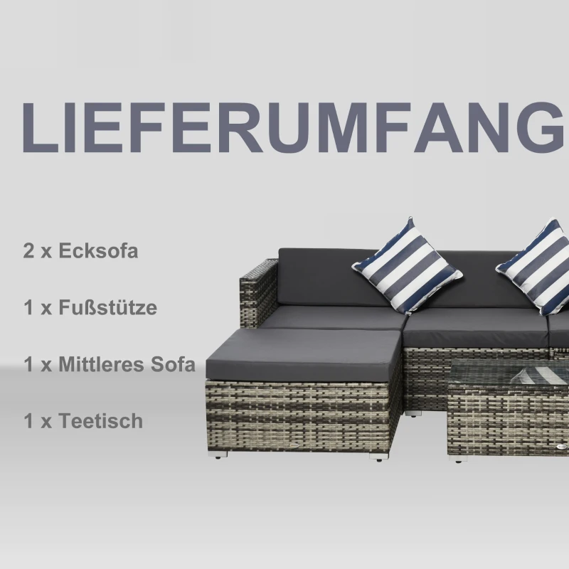 Outsunny Gartenmöbel-Set aus PE-Rattan, Rattan-Lounge-Set, inkl. Kissen  u. Polstern,  Grau