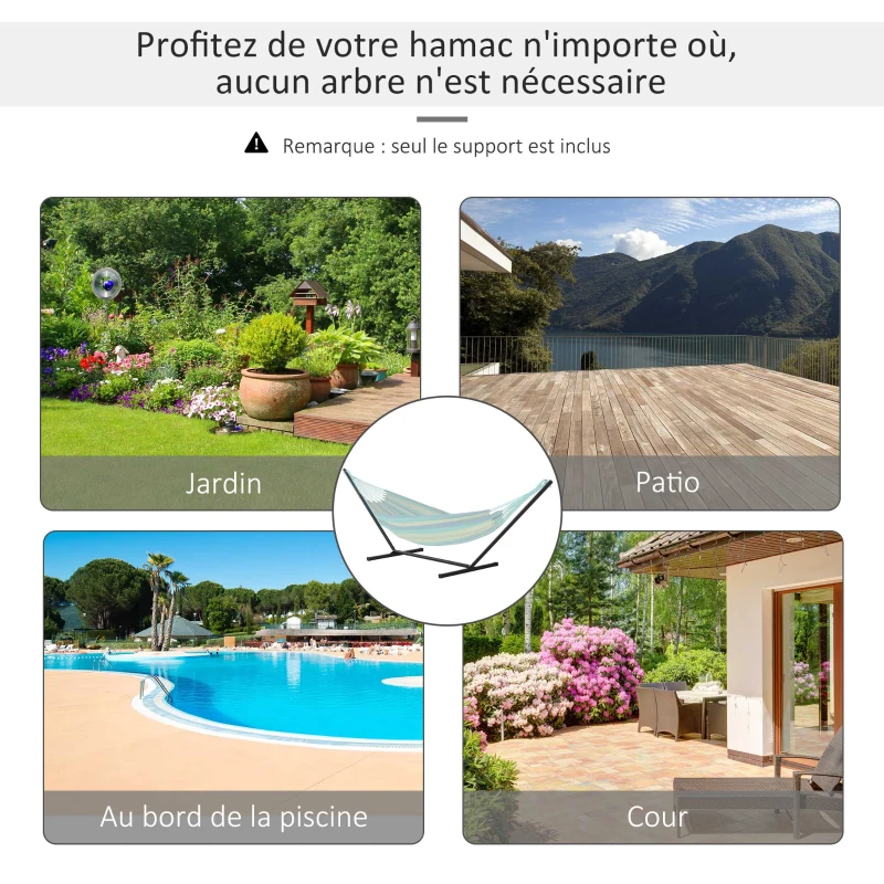 Outsunny Support Pied de hamac Structure Robuste métal époxy Noir dim. 3,60L x 0,92l x 1,12H m