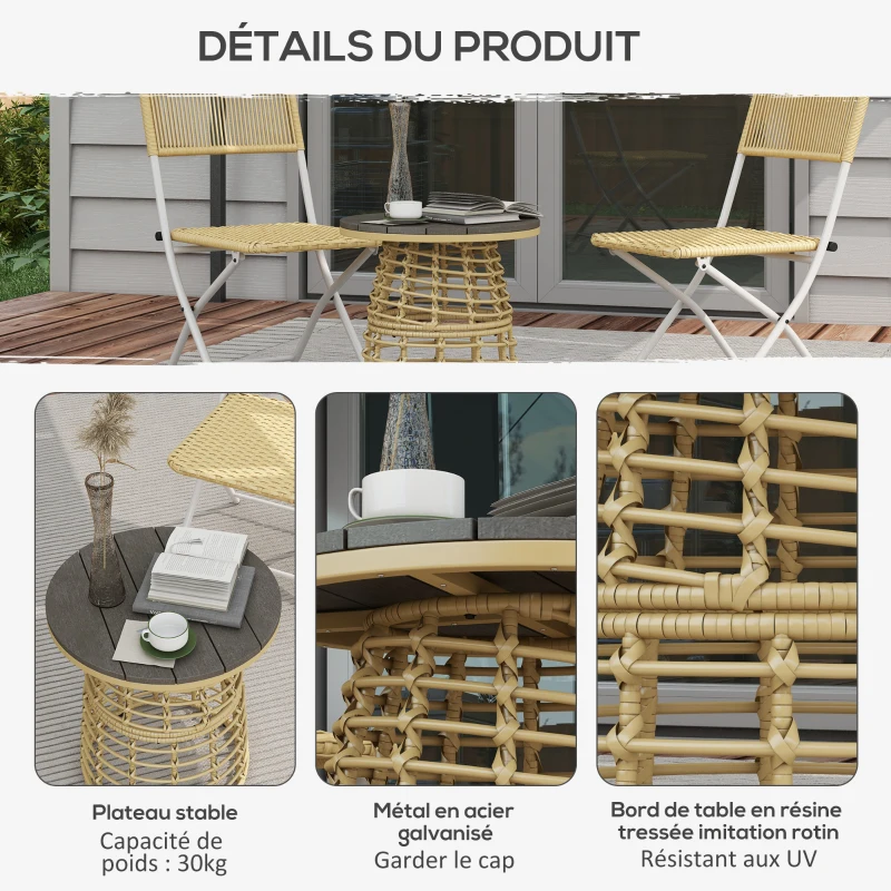 Outsunny Table basse de jardin ronde en résine aspect rotin métal et plateau composite, dim. Ø45 x 50H cm