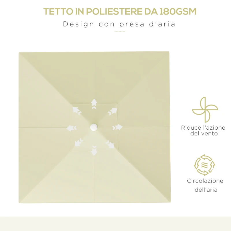 Outsunny Ombrellone da Esterno da 2.5 m ad Altezza Regolabile in Alluminio, Metallo e Poliestere, Bianco Beige