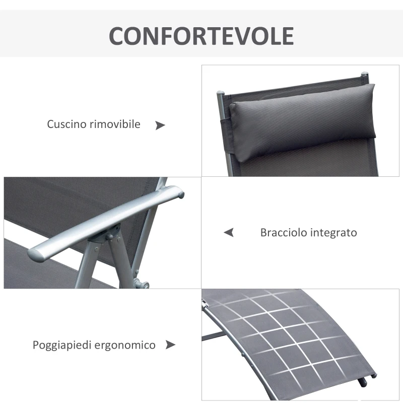 Outsunny Lettino Sedia a Sdraio da Giardino Pieghevole con Cuscino, Schienale con 7 Reclinazioni, 137x63.5x100.5cm, Grigio