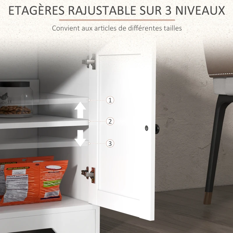 HOMCOM Buffet meuble de rangement armoire de cuisine style rural 2 tiroirs et 2 placards étagères à hauteurs réglables blanc