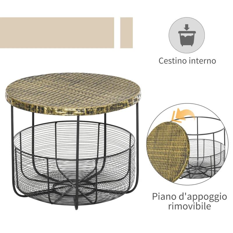 Outsunny Set di 2 Tavolini da Giardino in Metallo con Ceste, Arredamento da Esterno Stile Industriale Nero