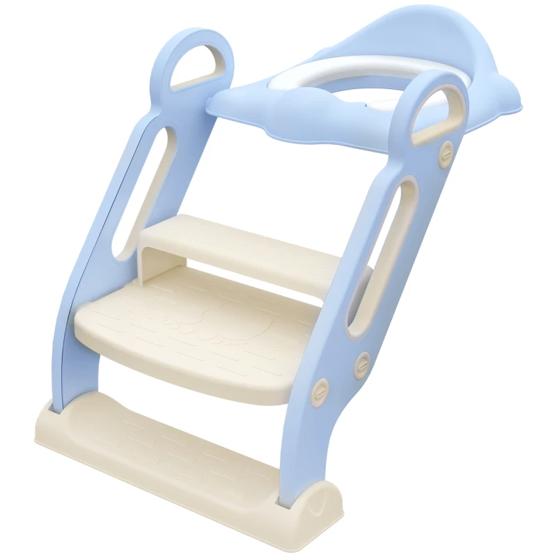 ZONEKIZ Adaptator WC para Niños con Escalera Plegable Reductor de Aprendizaje para Baño Portátil 67,9x42,8x51,5 cm Azul