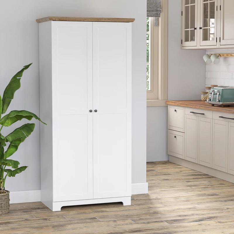 HOMCOM Küchenschrank, Hochschrank, Küchenbuffet mit 4 Fächern, Aufbewahrungsschrank, Kleiderschrank mit 2 Türen, Mehrzweckschrank mit Anti-Kipp-Schutz, Weiß, 80 x 48 x 172 cm