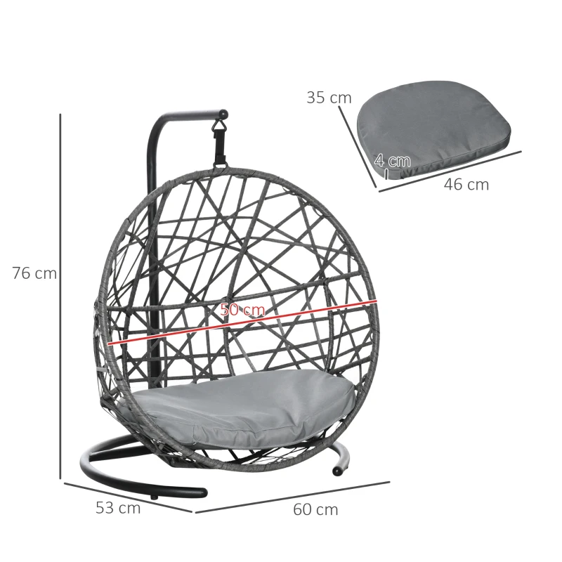 PawHut Rattan Hundehütte mit Kissen Hundehaus Haustierbett Katzenhaus Katzenkorb Katzenhöhle Hängesessel Hängematte für Hunde Katzen Outdoor Grau+Schwarz 60 x 53 x 76 cm