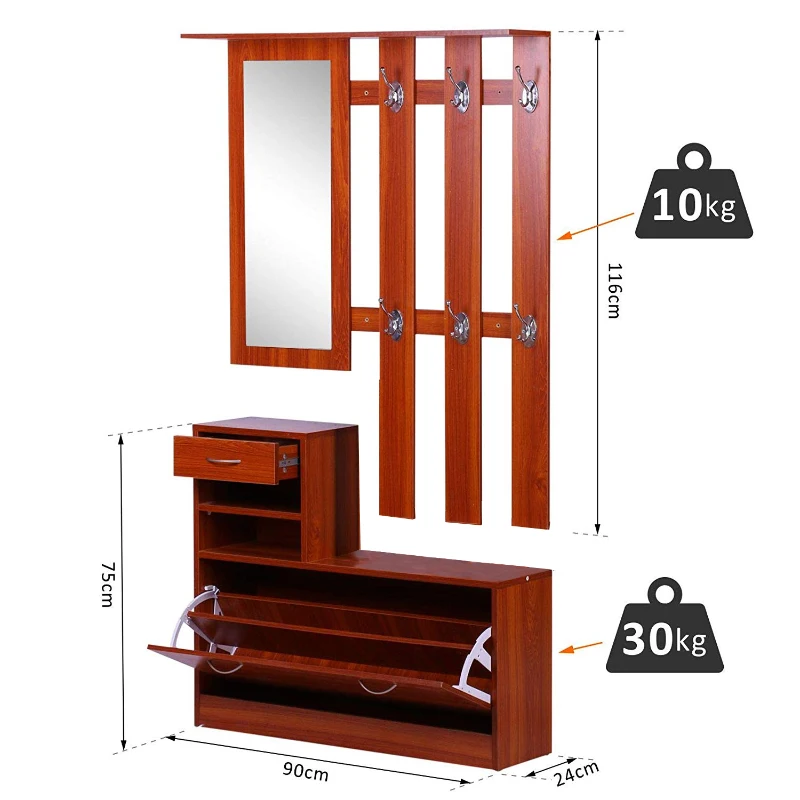 Homcom Ensemble Meubles d'Entrée en Bois Marron 90 x 22 x 116 cm