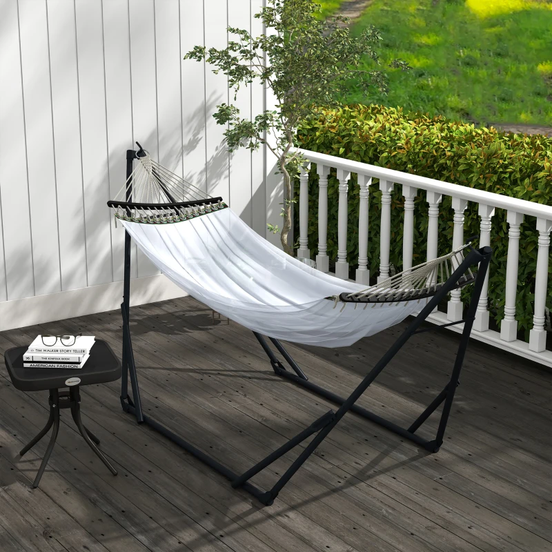 Outsunny Hängemattengestell inkl. Hängematte Gestell für Hängematte, 263 cm x 89 cm x 100 cm, Schwarz + Weiß