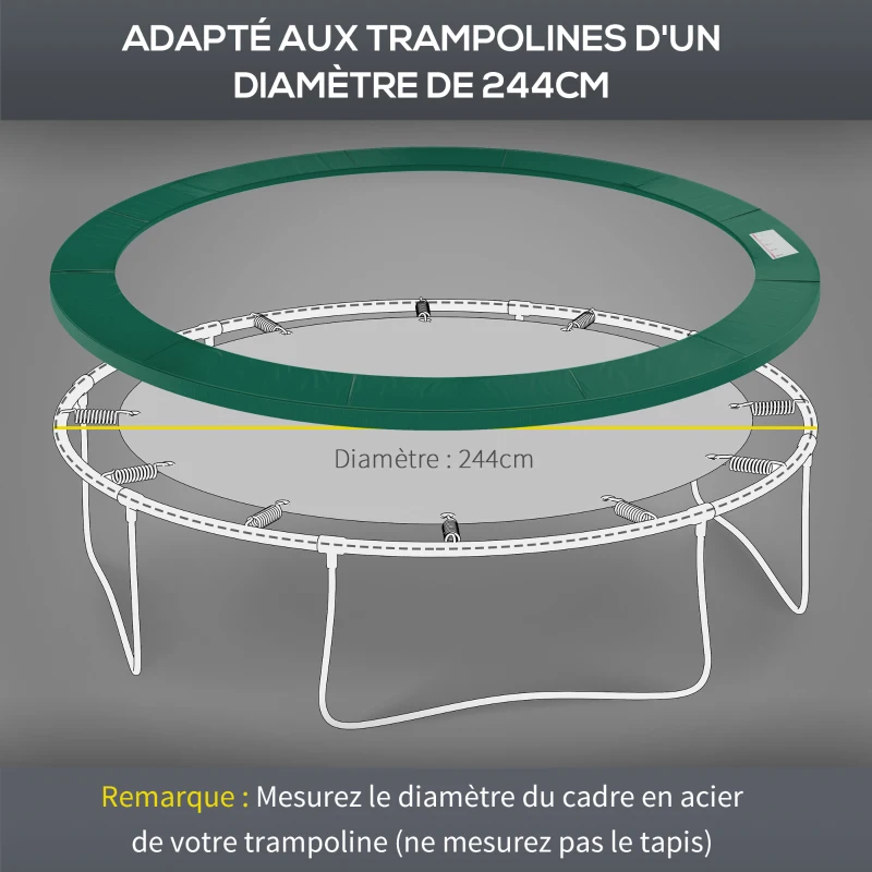 HOMCOM Couvre Ressort Coussin Toile BÂCHE À Ressorts pour Trampoline 8FT Ø 244 CM Vert Neuf