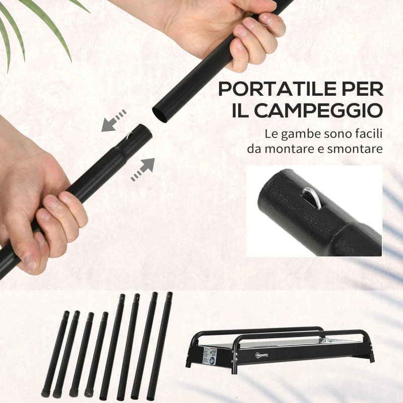 Outsunny Barbecue a Carbonella con Griglia e Piastra in Acciaio con Ripiani Laterali, 113x59x83.5cm, Nero