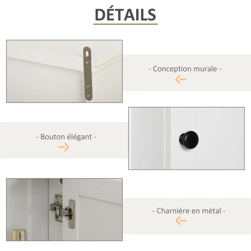 HOMCOM Armoire Murale de Salle de Bain Meuble Suspendu WC Placard 1 Porte 3 niches dim. 53L x 14,5l x 50,5H cm en bois Blanc