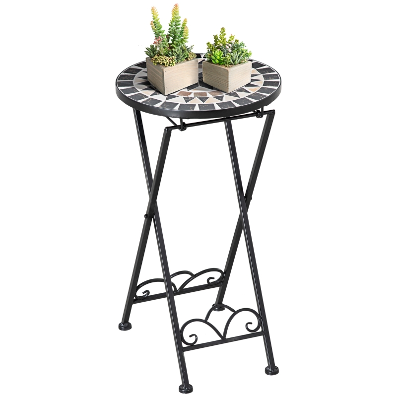 Outsunny Pflanzenstnder 36 x 67 cm Blumenstnder Pflanzenhalter klappbar  rund fr Balkon Steinmosaik Garten Indoor Outdoor mehrfarbrig | Aosom.de