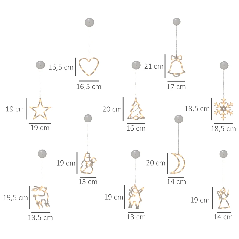 HOMCOM 18 pièces décorations de fenêtre de Noël LED guirlande lumineuse de fenêtre avec ventouses flocons de neige blanc chaud