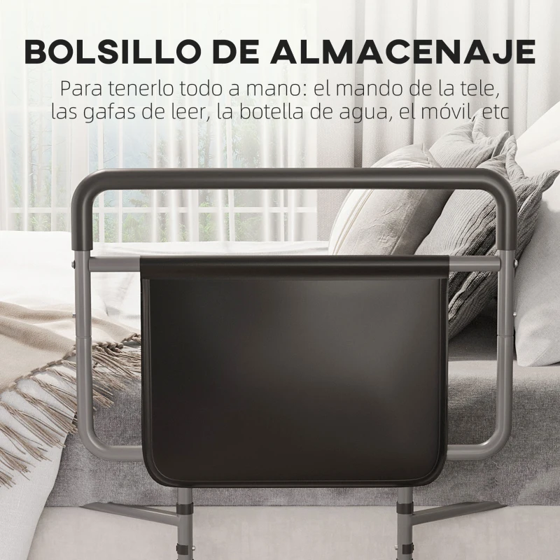 HOMCOM Barandilla de Cama Adulto Asidero para la Cama con Altura Ajustable Bolsillo de Almacenamiento 71x61x86-104 cm Gris