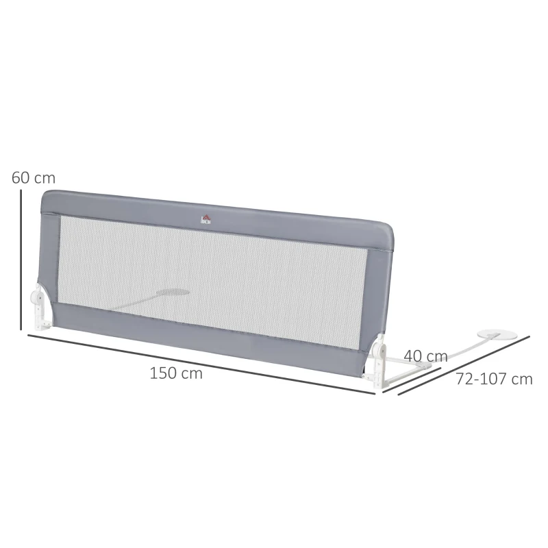 HOMCOM Sponda Letto per Bambini da 18 Mesi, Barriera di Sicurezza Universale Anticaduta con Tessuto a Rete, 150x40x60cm, Grigio