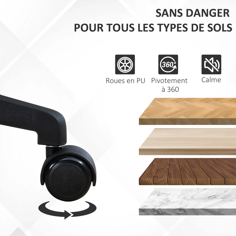 HOMCOM Fauteuil de bureau avec accoudoirs hauteur réglable pivotante 360 ° roulettes revêtement maille, noir