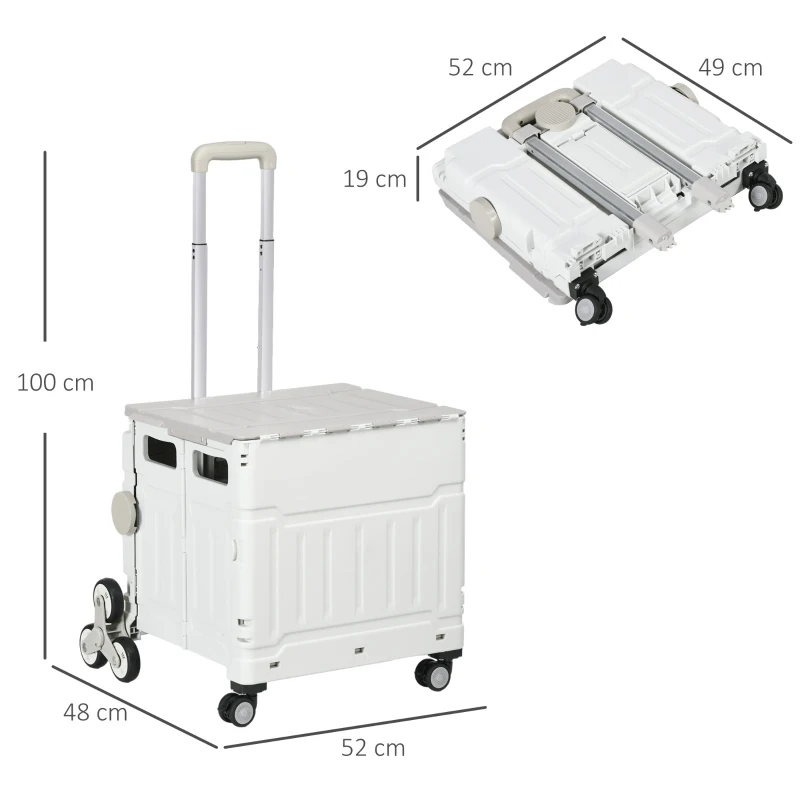HOMCOM Einkaufstrolley Treppensteiger Mobile Transportbox, klappbar, Teleskopgriff, bis max. 65 Kilo belastbar, Weiß(m-3)