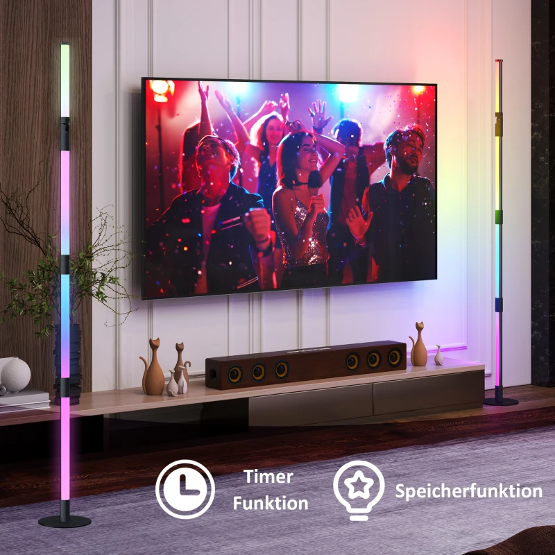 HOMCOM LED-Stehlampe, Standfußlampe mit Fernbedienung und verschiedenen Farben, Timer, App, Musik-Synchronisation, Dunkelgrau