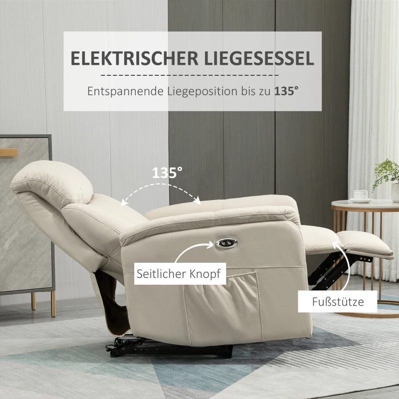 HOMCOM Elektrischer Relaxsessel mit Fernbedienung, verstellbare Rückenlehne 155°, ausziehbare Fußstütze, Mikrofaser