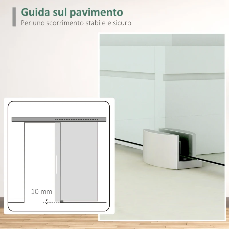 HOMCOM Porta Scorrevole Interna in Vetro Smerigliato con Binario B1 e Maniglia per Bagno Cucina Studio Vetro 205x 77,5x 0,8cm