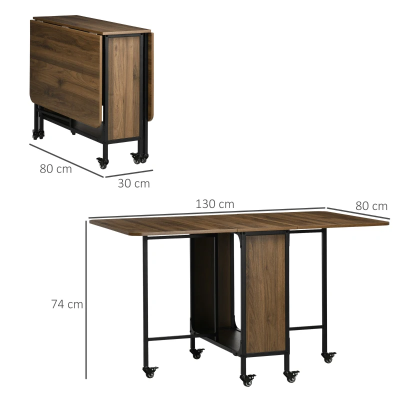 HOMCOM Mobiler Klapptisch Klapptisch, 2 klappbare Flächen, 130 cm x 80 cm x 74 cm, Braun(m-3)