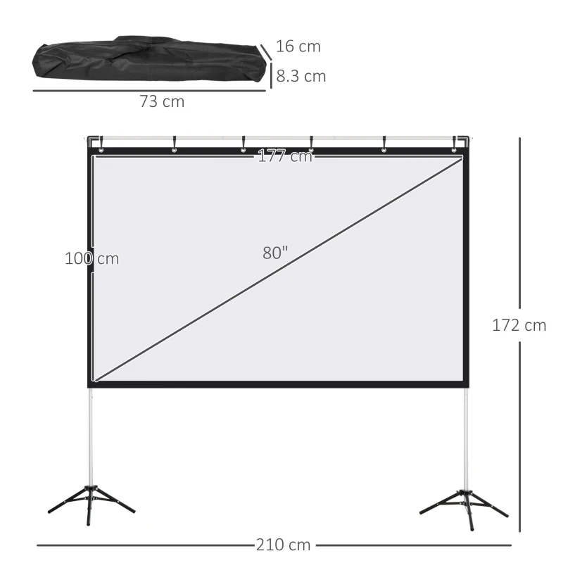 HOMCOM Projector Screen and Stand with Carry Bag, 80 Inch Portable Front & Rear Projection Screen, 4K HD 16:9 Screen for Outdoor and Indoor, Home Theater, Presentation